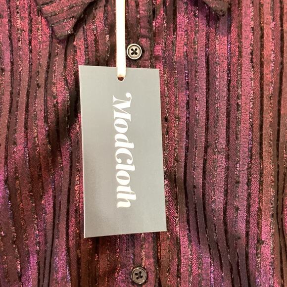 ModCloth Purple Striped Sheer Metallic Button Down Blouse Size M - Picture 7 of 13